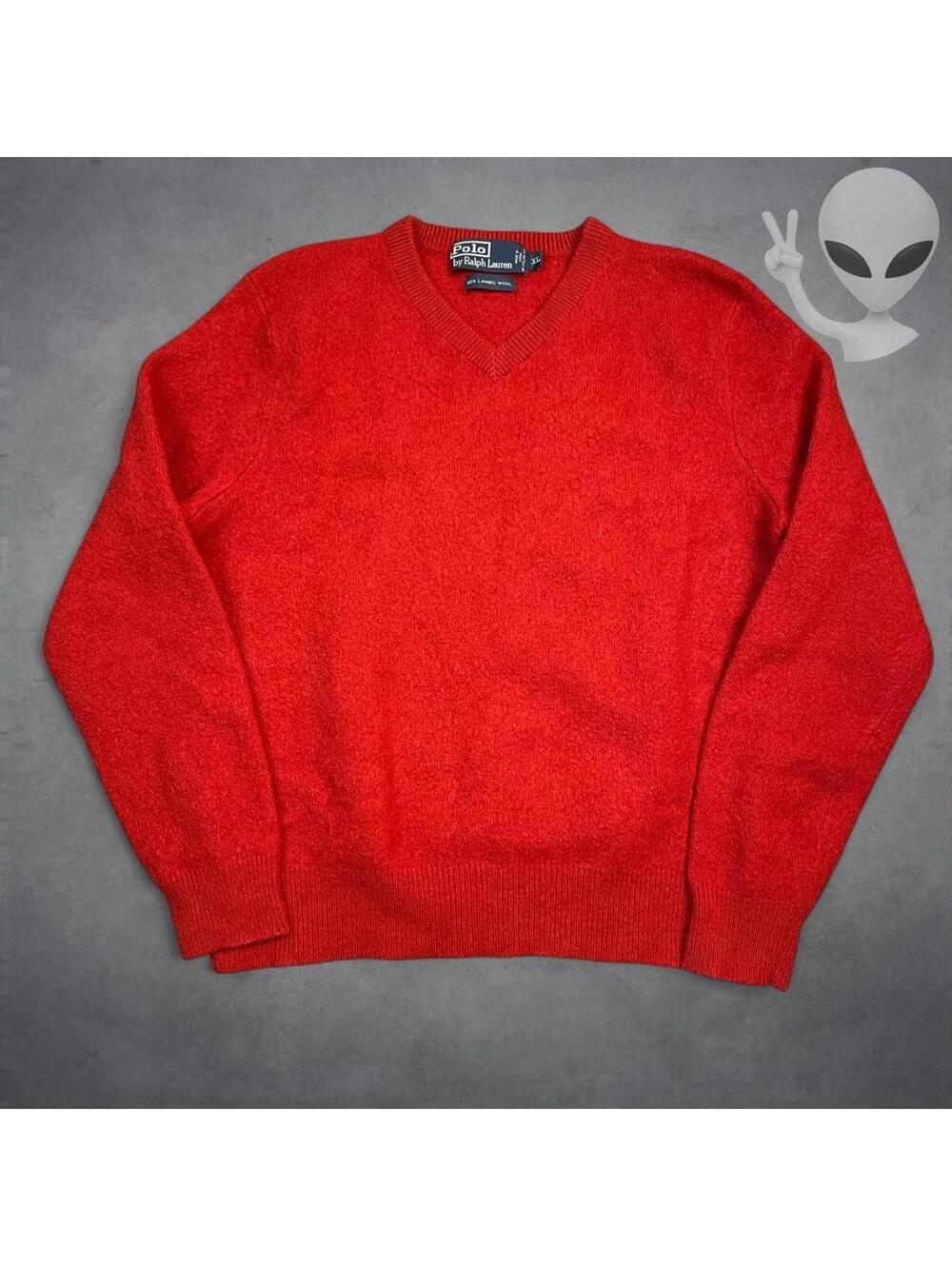 Polo Ralph Lauren Mens XL Red Lambswool V-Neck Sweater 90s